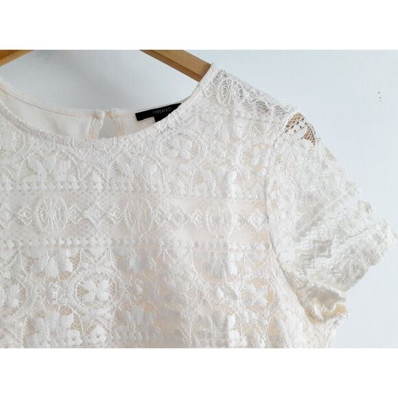 Forever 21 Cream Floral Lacey Lined Top Sz Large - Picture 7 of 16